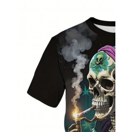 スカルファッション メンズTシャツ、半袖、ラウンドネック、ユニークなプリントデザイン