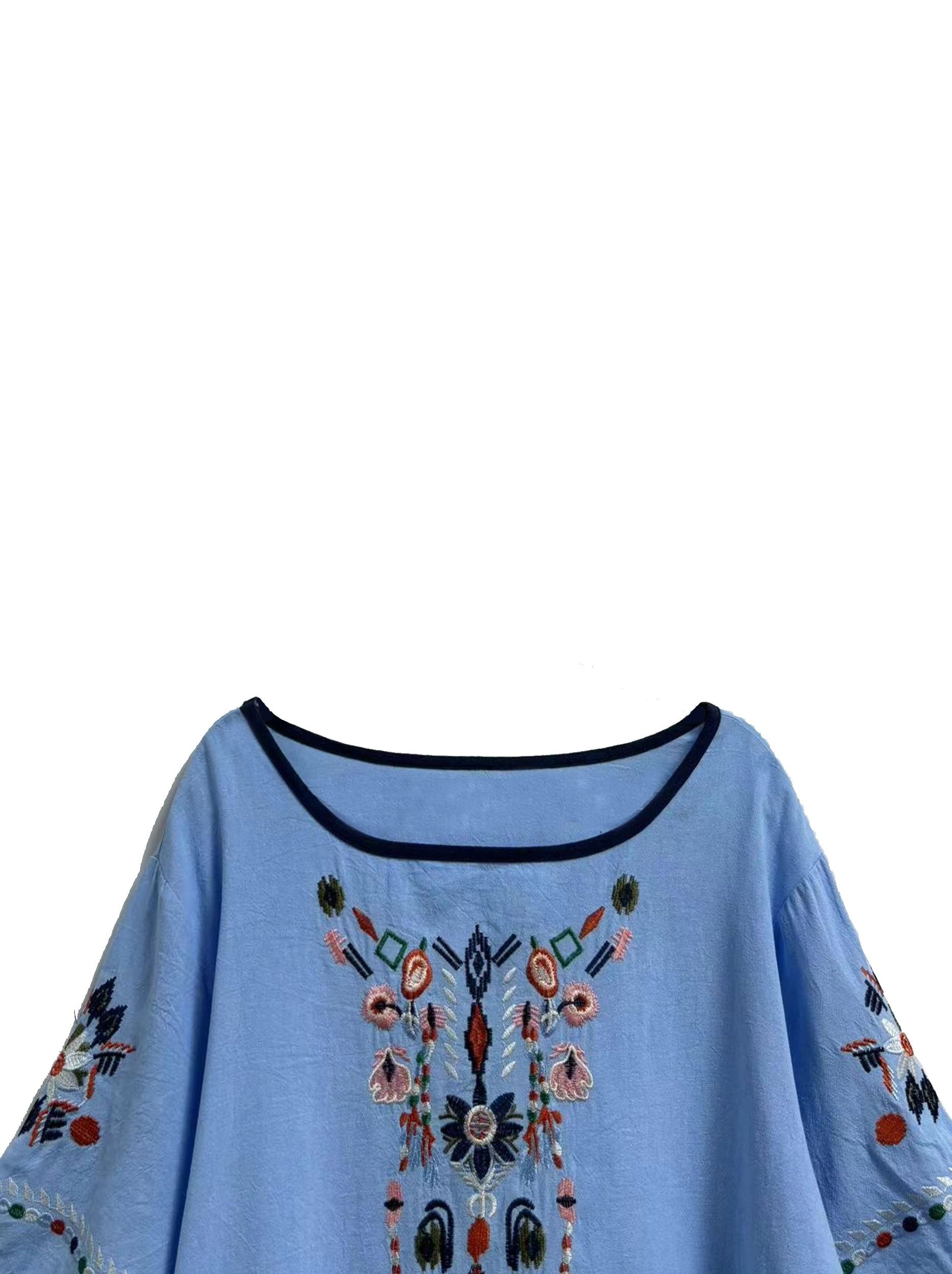 plus size embroidered high low hem blouse boho half sleeve blouse for spring summer womens plus size clothing details 6