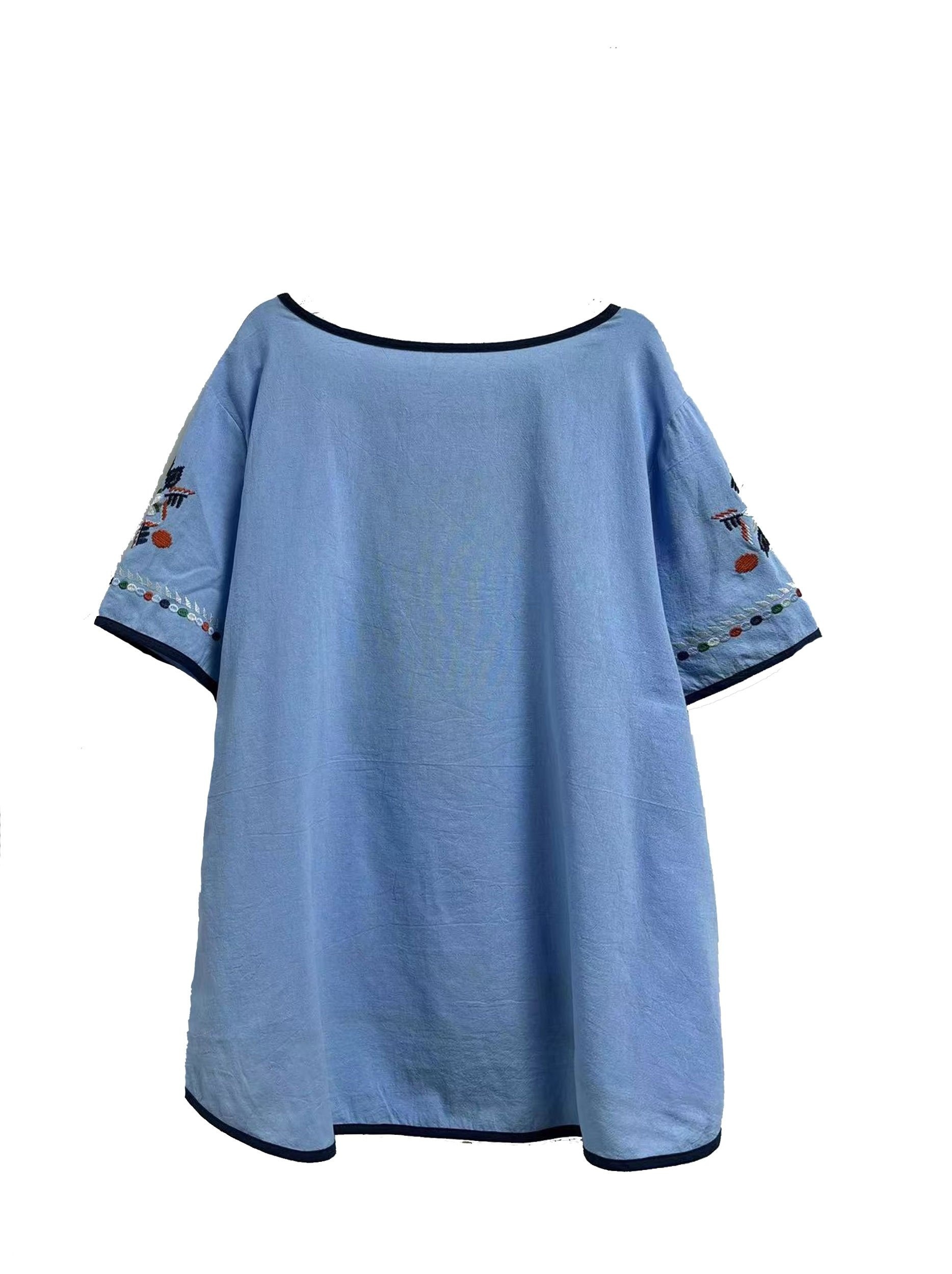 plus size embroidered high low hem blouse boho half sleeve blouse for spring summer womens plus size clothing details 8