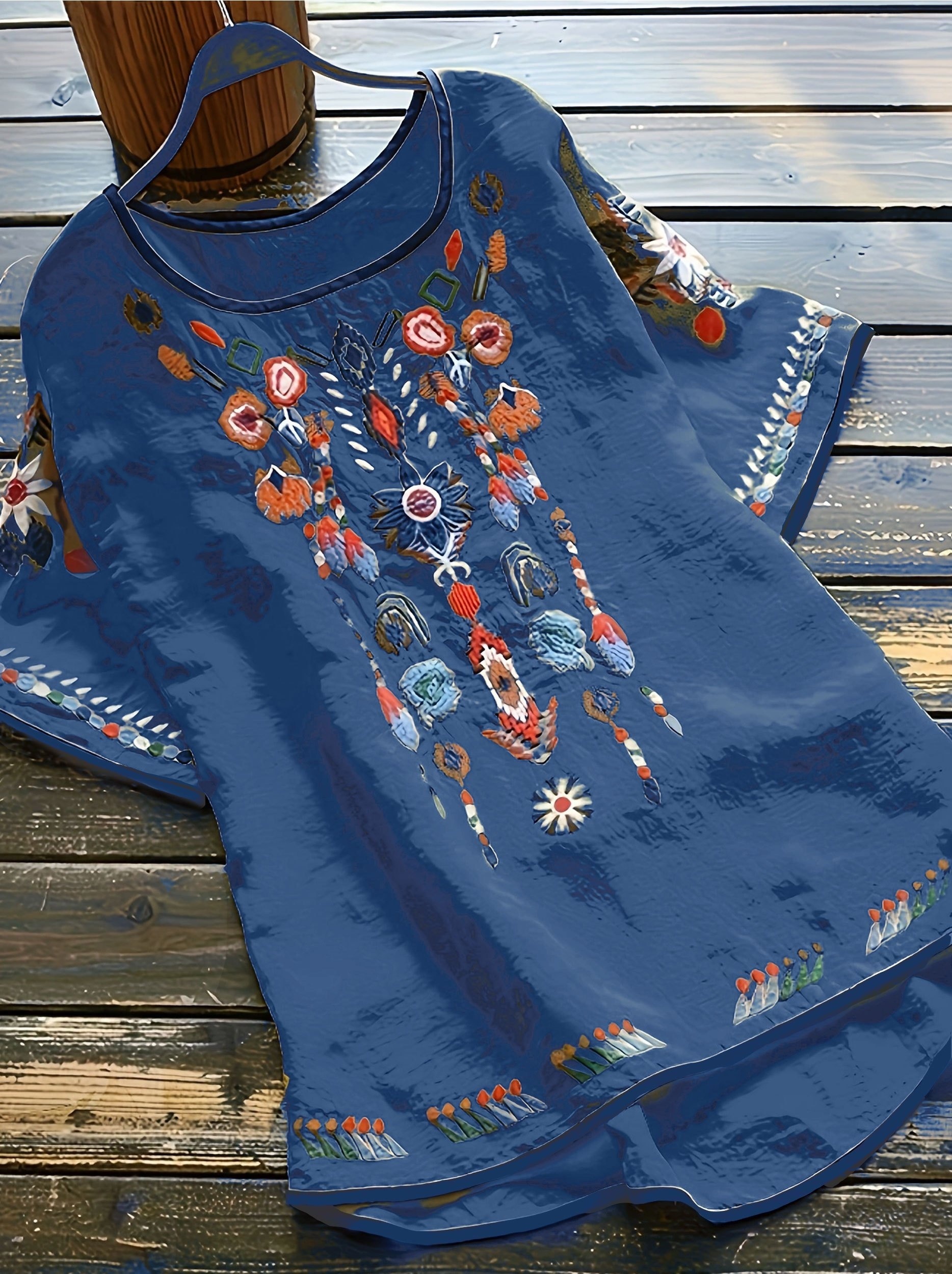 plus size embroidered high low hem blouse boho half sleeve blouse for spring summer womens plus size clothing details 10