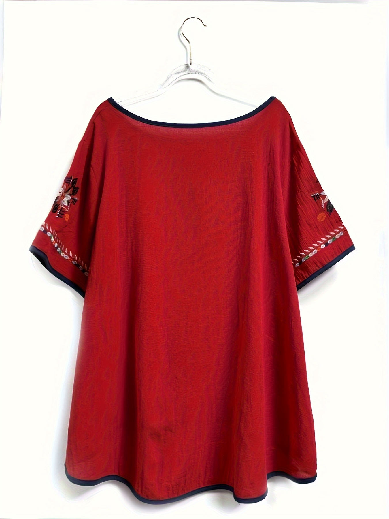 plus size embroidered high low hem blouse boho half sleeve blouse for spring summer womens plus size clothing details 32