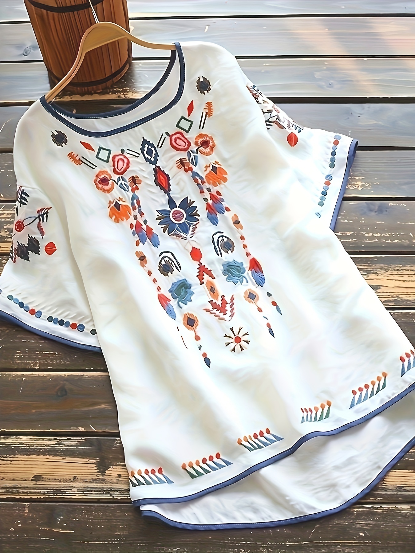 plus size embroidered high low hem blouse boho half sleeve blouse for spring summer womens plus size clothing details 40