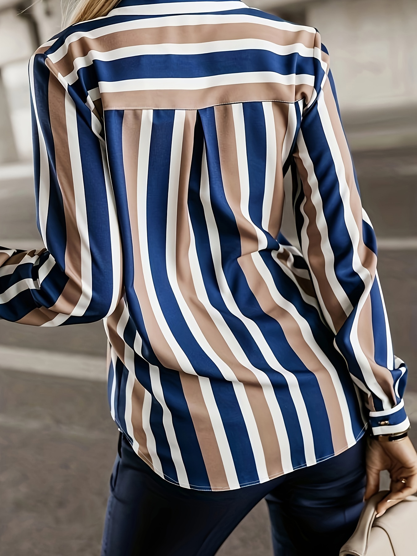 plus size casual blouse womens plus stripe print long sleeve button up lapel collar shirt top details 22