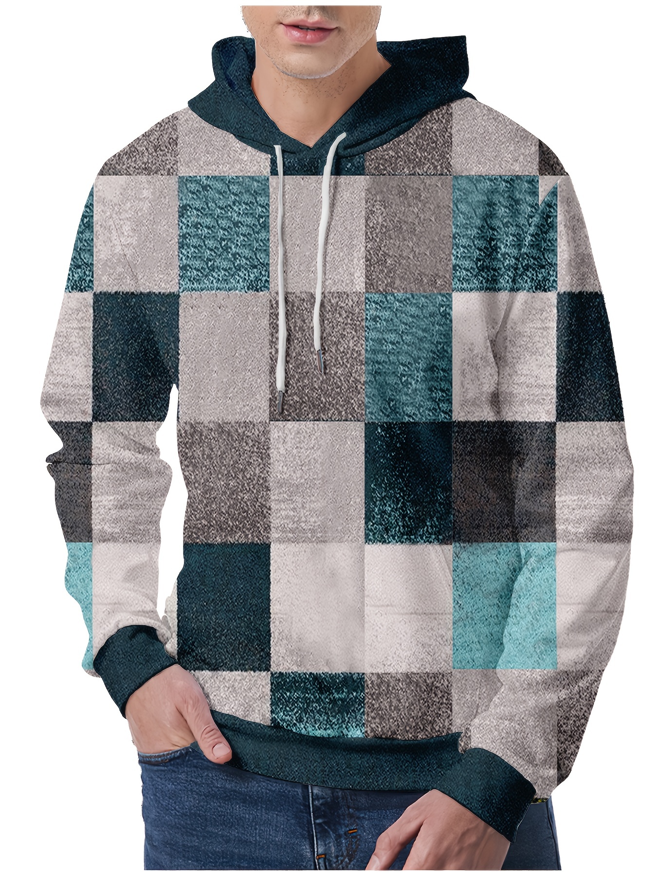 plus size mens contrast color hoodies trendy casual hooded sweatshirt for fall winter mens clothing details 10