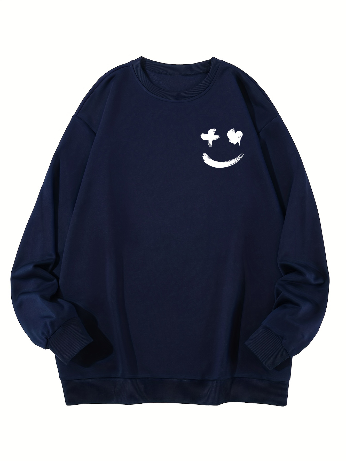 plus size smile face print casual long sleeve crew neck sweatshirt mens sports tops details 3