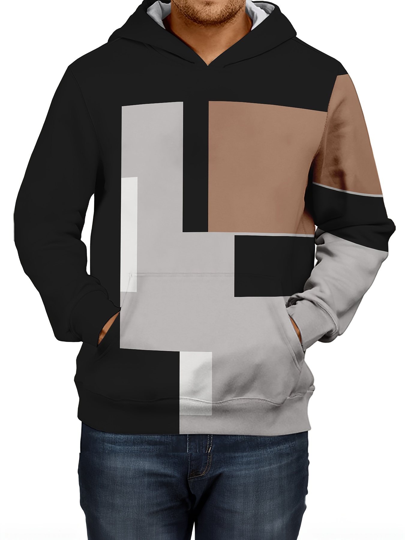 plus size mens abstract graphic print long sleeve hoodie comfy casual soft stretchable tops mens clothing details 1