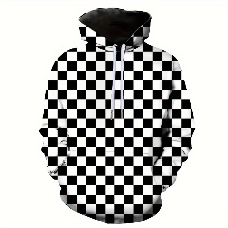 plus size mens checkered hoodies fashion casual hooded sweatshirt for fall winter mens clothing details 0