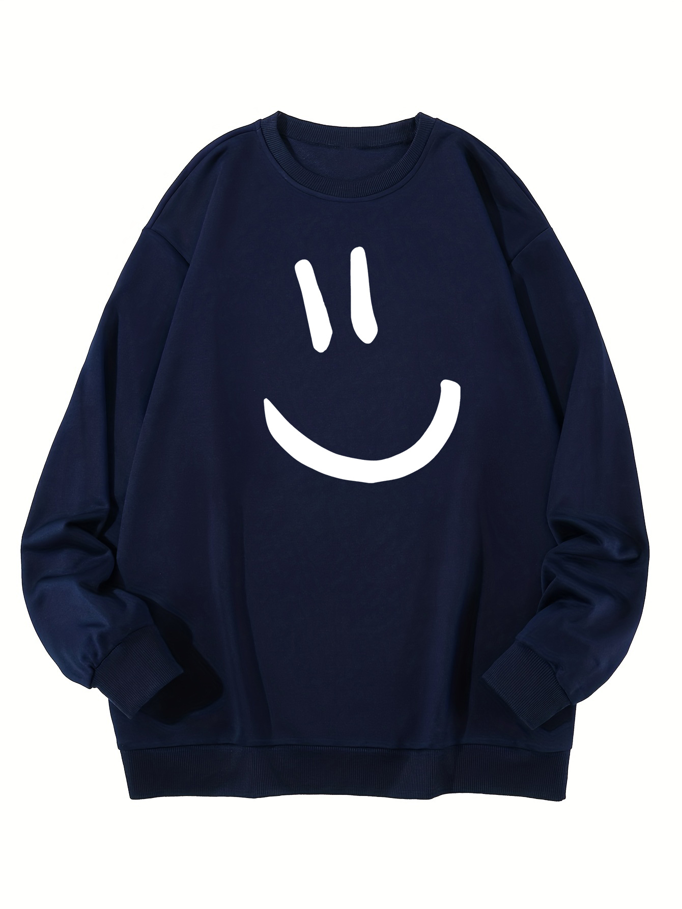 plus size mens smile face graphic print sweatshirt for spring fall winter mens clothing details 2