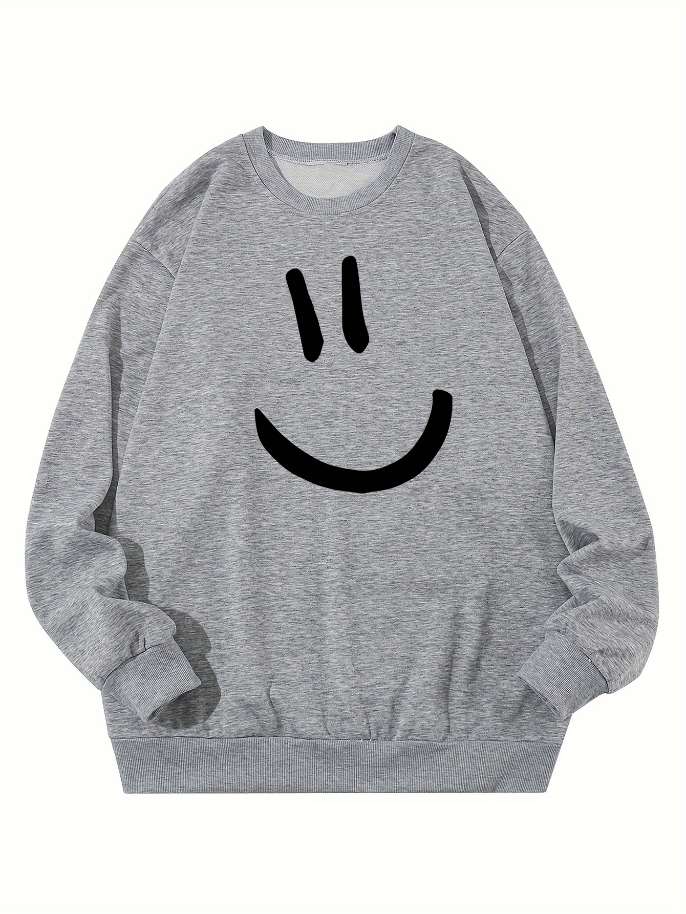 plus size mens smile face graphic print sweatshirt for spring fall winter mens clothing details 4