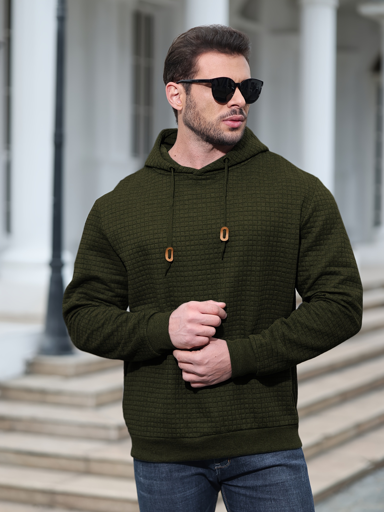 spring autumn mens plus size y2k casual sweater sports sweatshirt hooded sweater checkered jacquard street long sleeved pullover with drawstring details 15