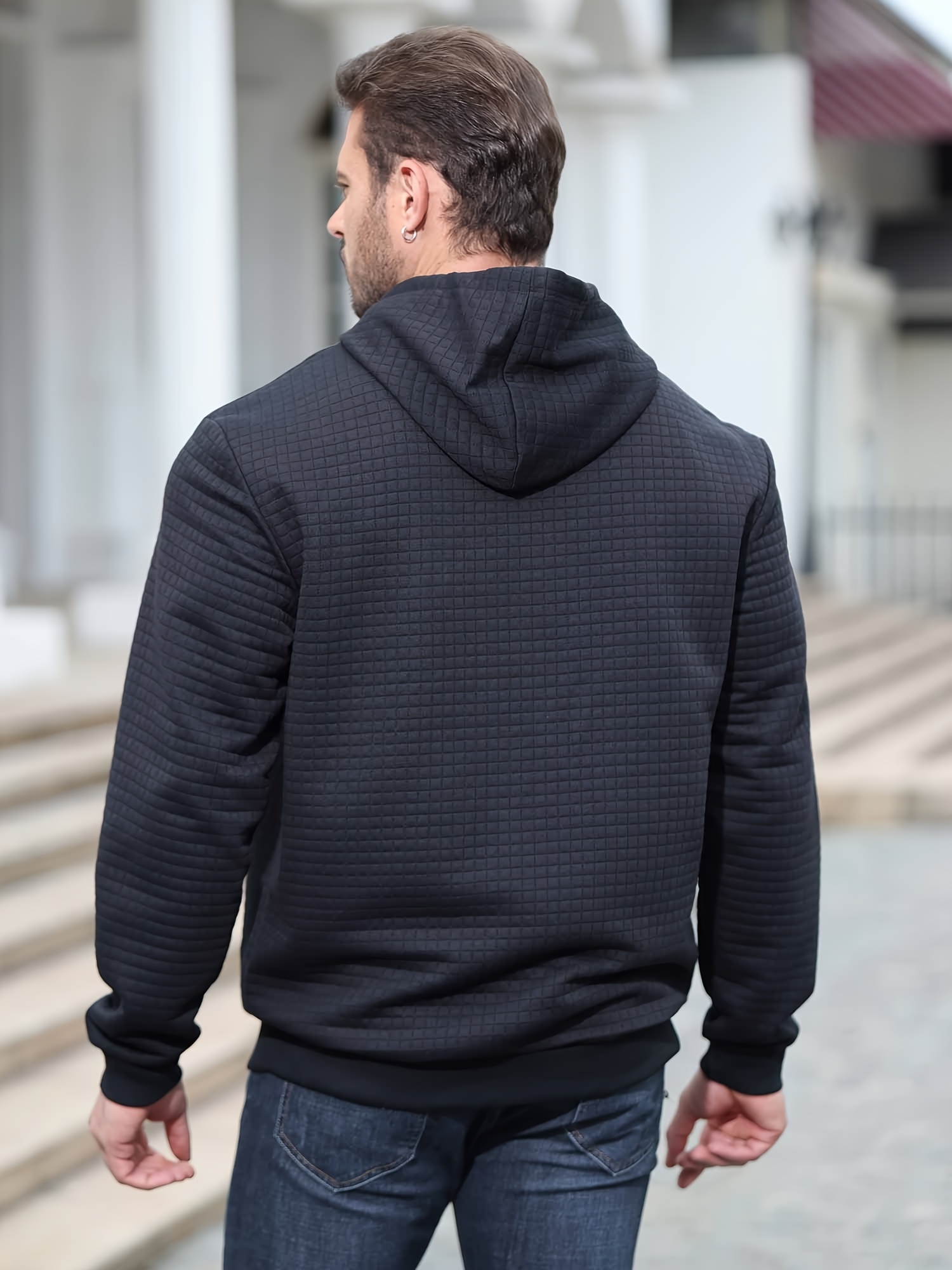 spring autumn mens plus size y2k casual sweater sports sweatshirt hooded sweater checkered jacquard street long sleeved pullover with drawstring details 22