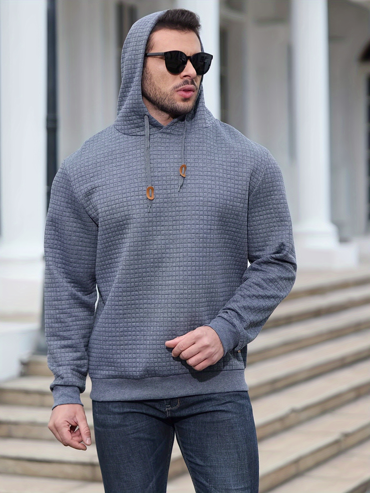 spring autumn mens plus size y2k casual sweater sports sweatshirt hooded sweater checkered jacquard street long sleeved pullover with drawstring details 25