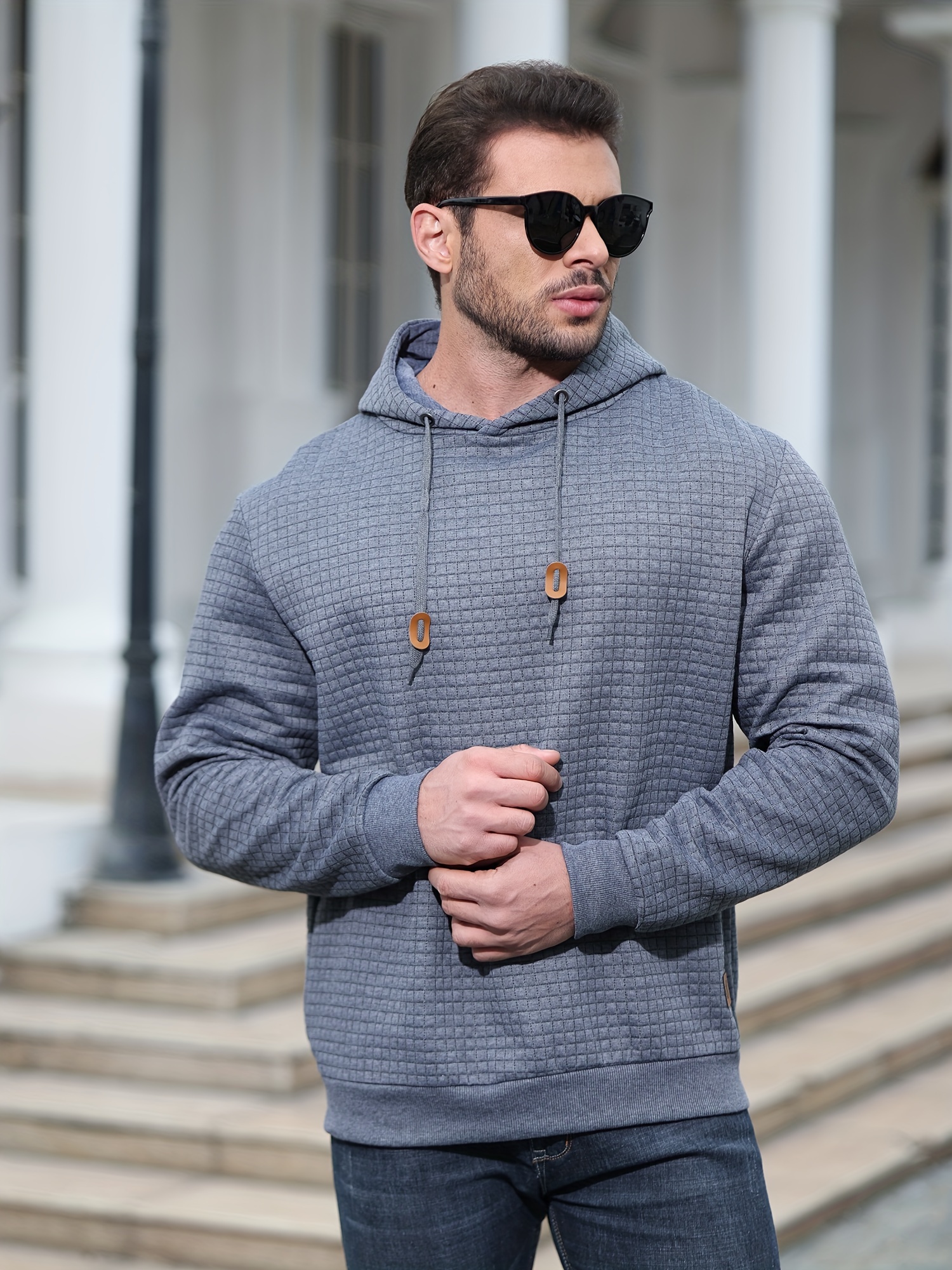 spring autumn mens plus size y2k casual sweater sports sweatshirt hooded sweater checkered jacquard street long sleeved pullover with drawstring details 26