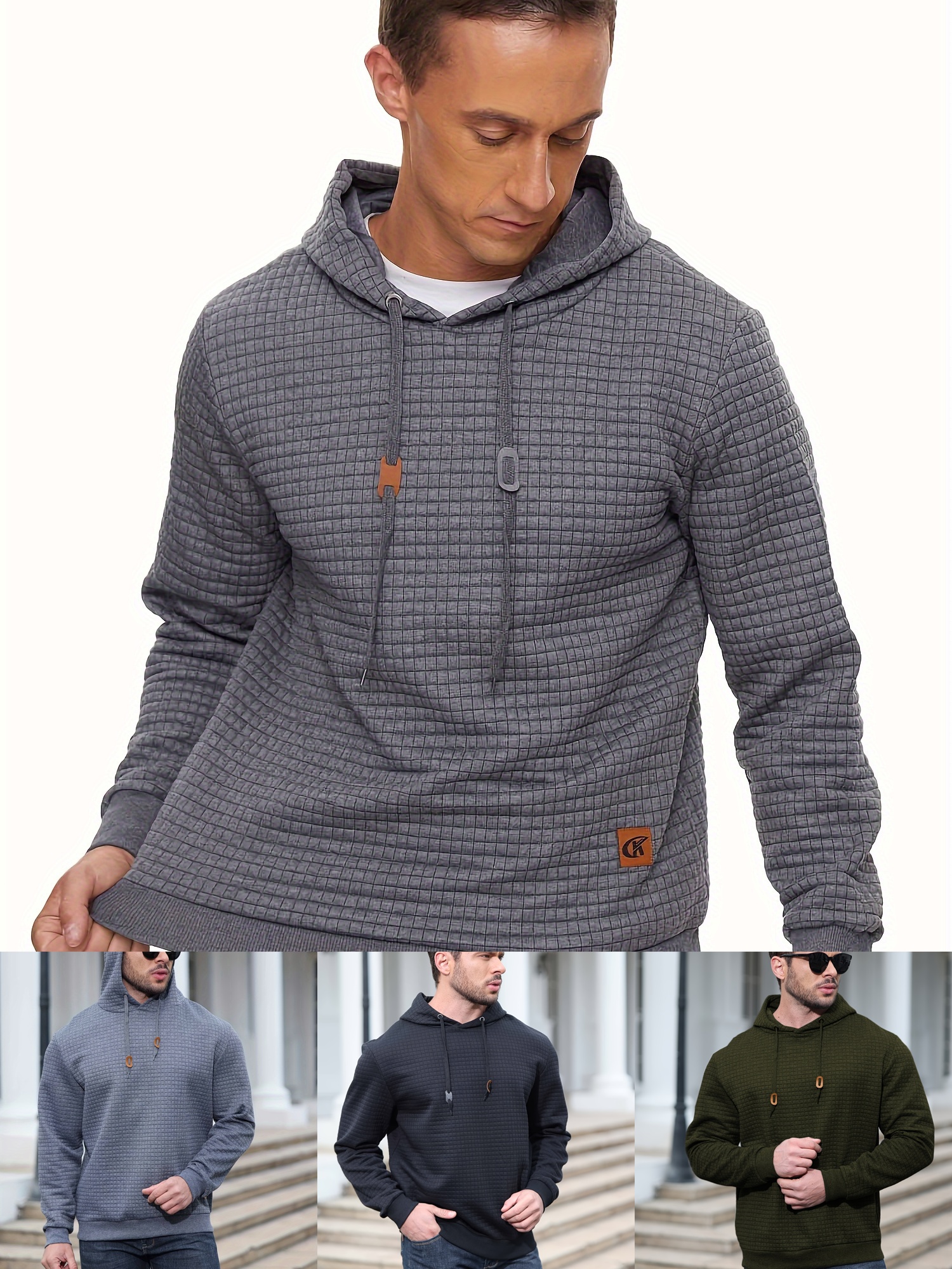 spring autumn mens plus size y2k casual sweater sports sweatshirt hooded sweater checkered jacquard street long sleeved pullover with drawstring details 32