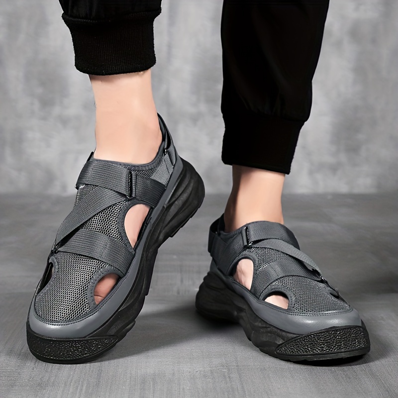 Mens Trendy Hollow Out Platform Sandals With Adjustable Strap And Hook And Loop Fastener Comfy Outdoor Walking Casual Activities Shop Now For Limitedtime Deals Temu details 0