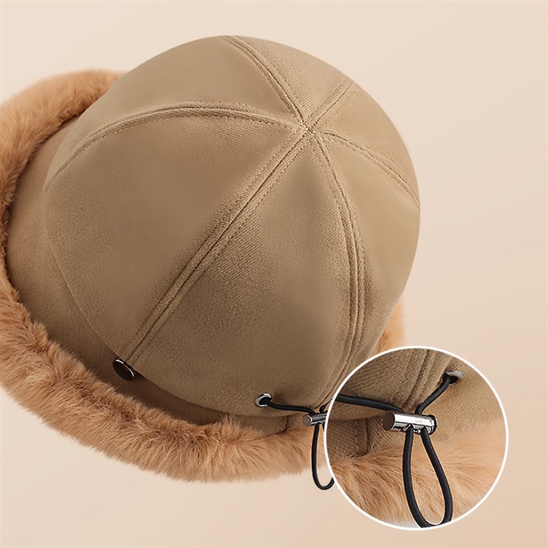 winter warm adjustable fuzzy bucket hat solid color coldproof basin hats thick warm fisherman cap for women daily use details 2