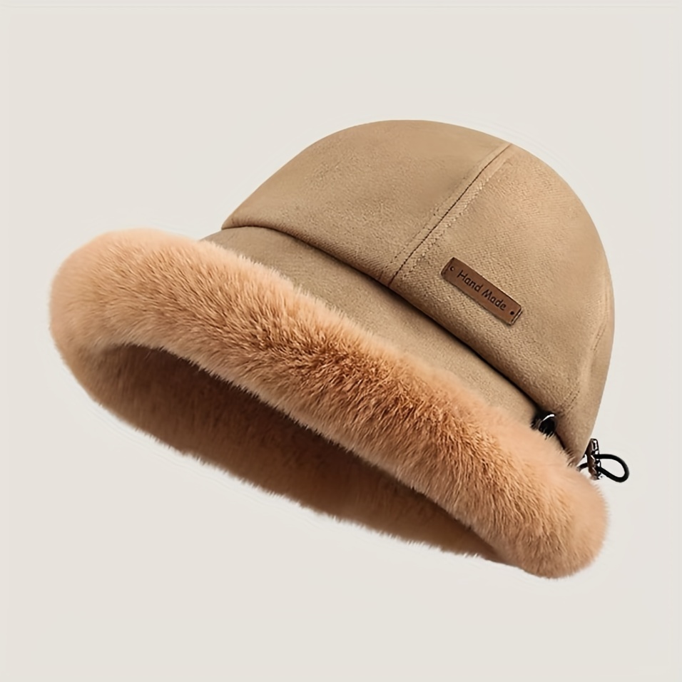 winter warm adjustable fuzzy bucket hat solid color coldproof basin hats thick warm fisherman cap for women daily use details 4