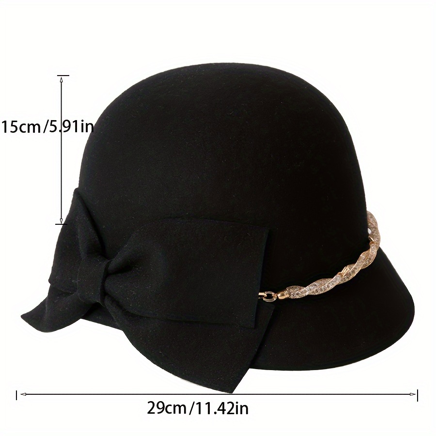 big bowknot wool bucket hat rhinestone decor decor elegant french style basin hats lightweight fisherman cap for women autumn winter details 5