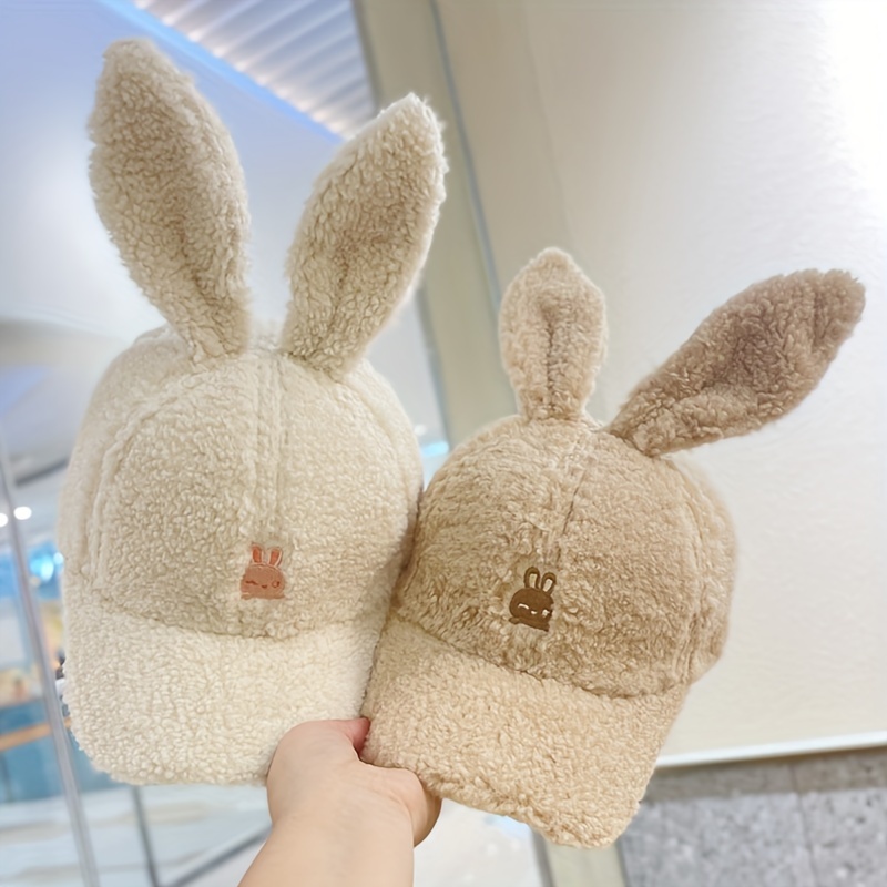 cozy fleece bunny ears baseball cap for women adjustable warm winter hat with cute embroidery perfect for christmas winter hats for women embroidered hat details 2