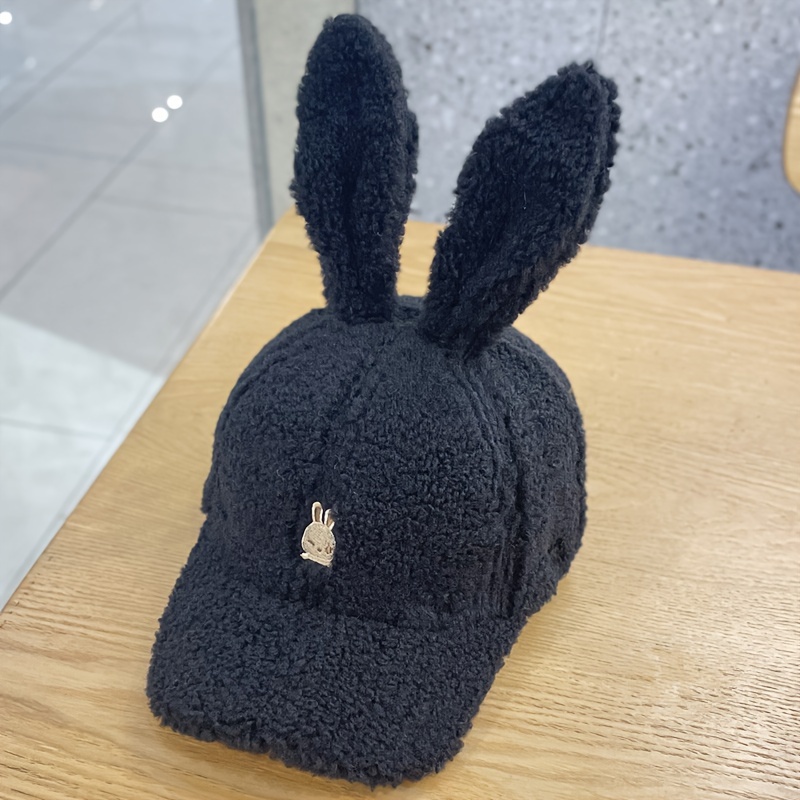 cozy fleece bunny ears baseball cap for women adjustable warm winter hat with cute embroidery perfect for christmas winter hats for women embroidered hat details 4