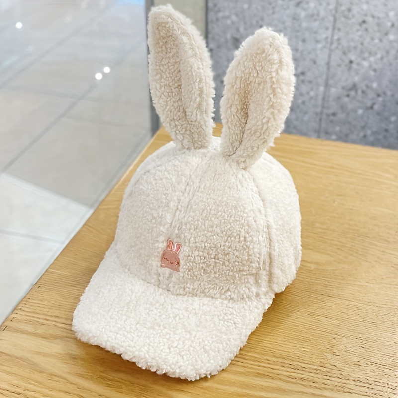 cozy fleece bunny ears baseball cap for women adjustable warm winter hat with cute embroidery perfect for christmas winter hats for women embroidered hat details 6