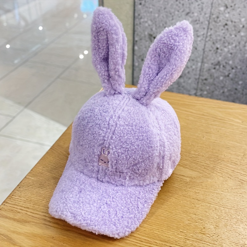 cozy fleece bunny ears baseball cap for women adjustable warm winter hat with cute embroidery perfect for christmas winter hats for women embroidered hat details 7