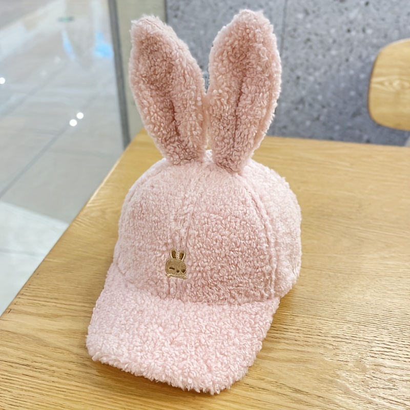 cozy fleece bunny ears baseball cap for women adjustable warm winter hat with cute embroidery perfect for christmas winter hats for women embroidered hat details 8