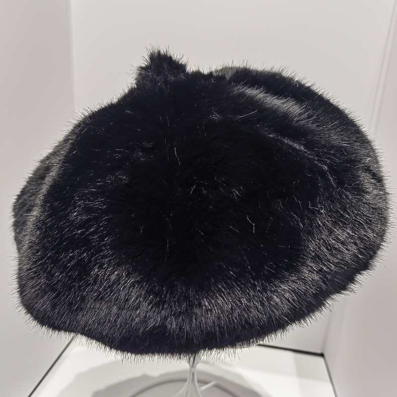 faux mink fur beret hat for women winter warm fashion pumpkin eight panel cap urban style packable woven beret with inelastic design details 10