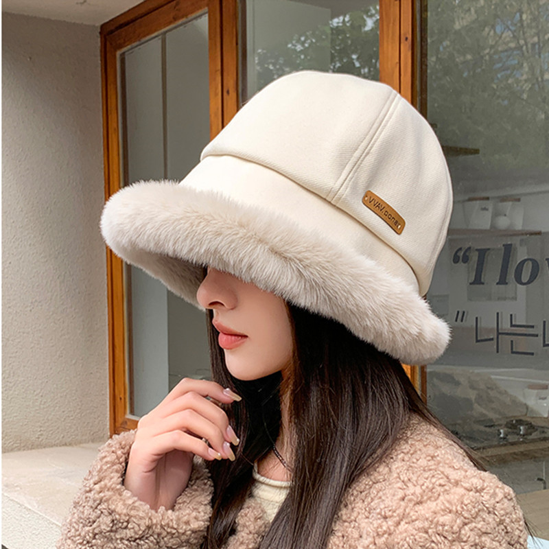 thick plush bucket hat for women classic solid color ear warmer basin hats outdoor coldproof fisherman cap details 3