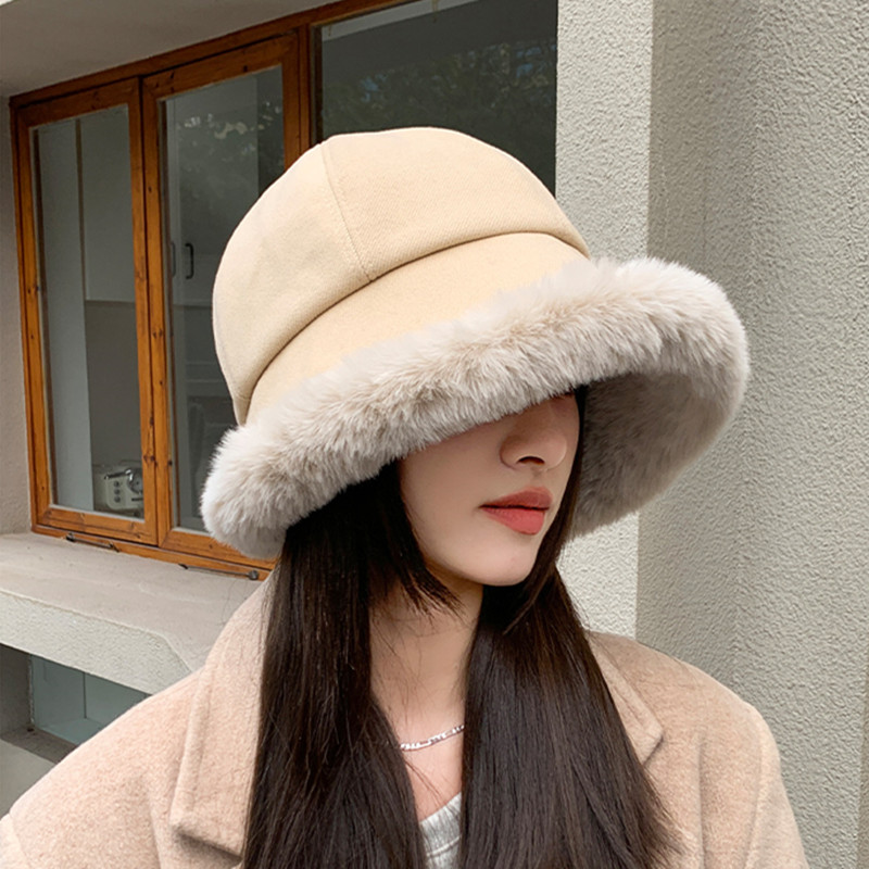 thick plush bucket hat for women classic solid color ear warmer basin hats outdoor coldproof fisherman cap details 4