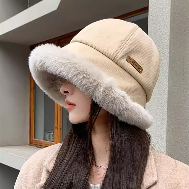 thick plush bucket hat for women classic solid color ear warmer basin hats outdoor coldproof fisherman cap details 5