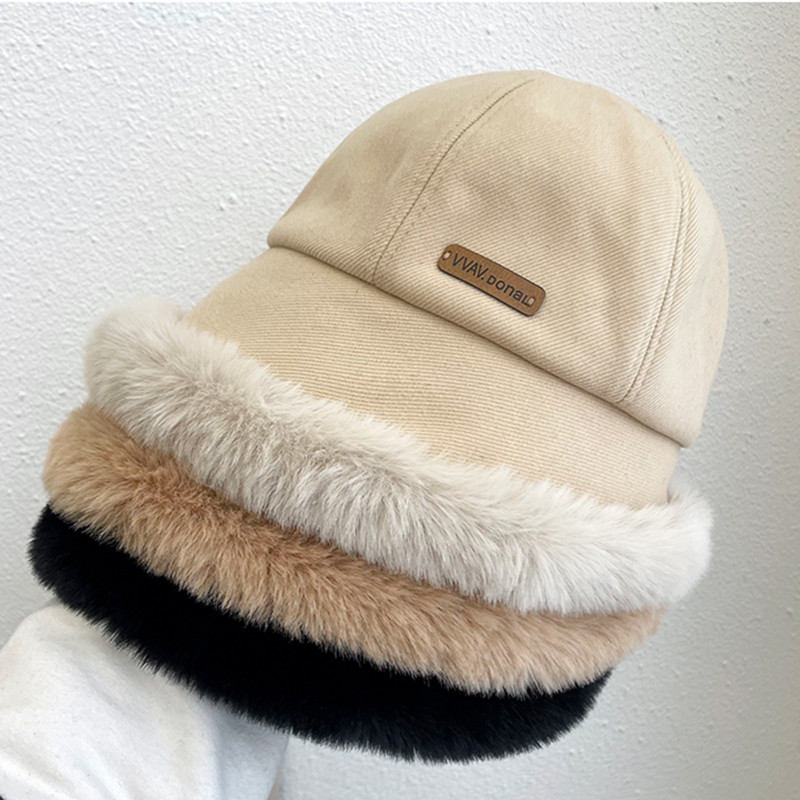 thick plush bucket hat for women classic solid color ear warmer basin hats outdoor coldproof fisherman cap details 6