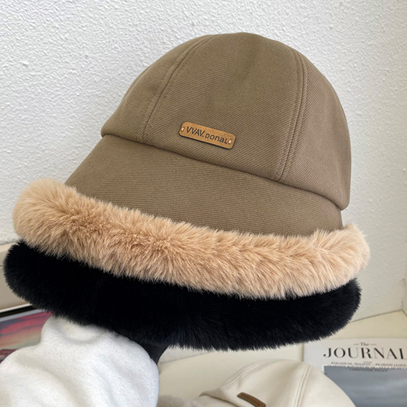 thick plush bucket hat for women classic solid color ear warmer basin hats outdoor coldproof fisherman cap details 7